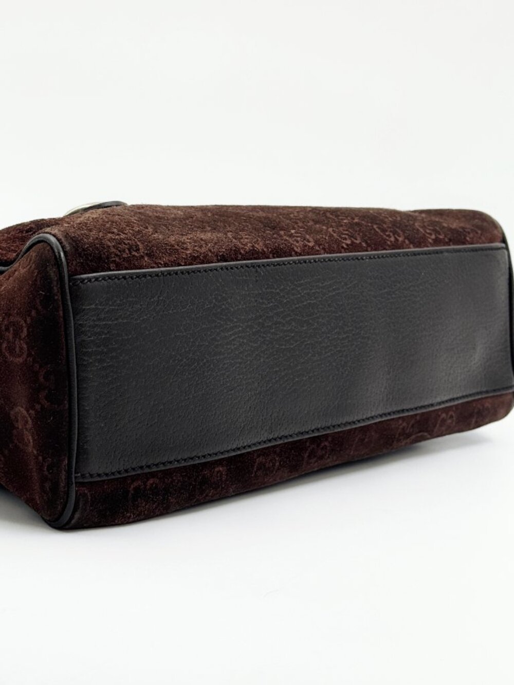 Gucci Vintage GG Monogram Suede Boston Shoulder Bag Brown Leather - Picture 8 of 13